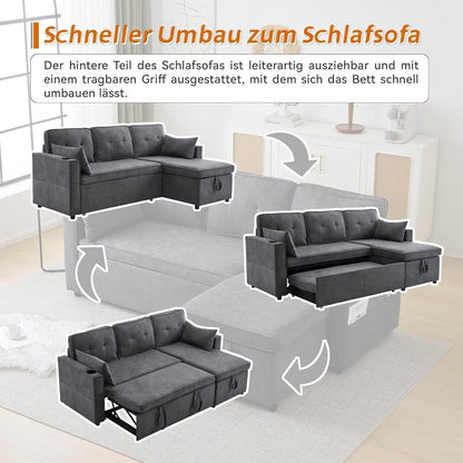 Graues Ecksofa mit Schlaffunktion & Bettkasten