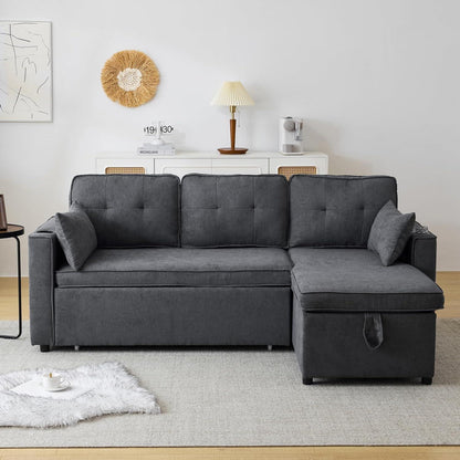 Graues Ecksofa mit Schlaffunktion & Bettkasten