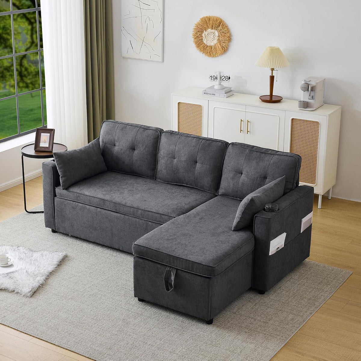 Graues Ecksofa mit Schlaffunktion & Bettkasten