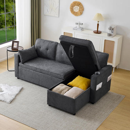 Graues Ecksofa mit Schlaffunktion & Bettkasten