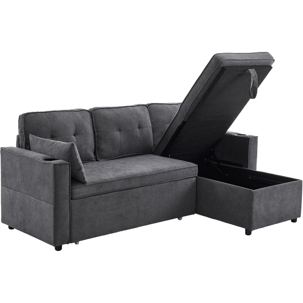 Graues Ecksofa mit Schlaffunktion & Bettkasten
