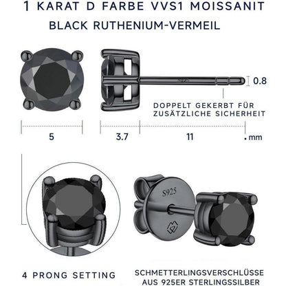 Schwarze Moissanite Ohrstecker 4 Karat 8mm 925 Silber Herren Damen