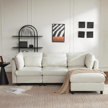 Ecksofa 220cm mit Fußhocker – Bequemes L-Form Sofa in Beige