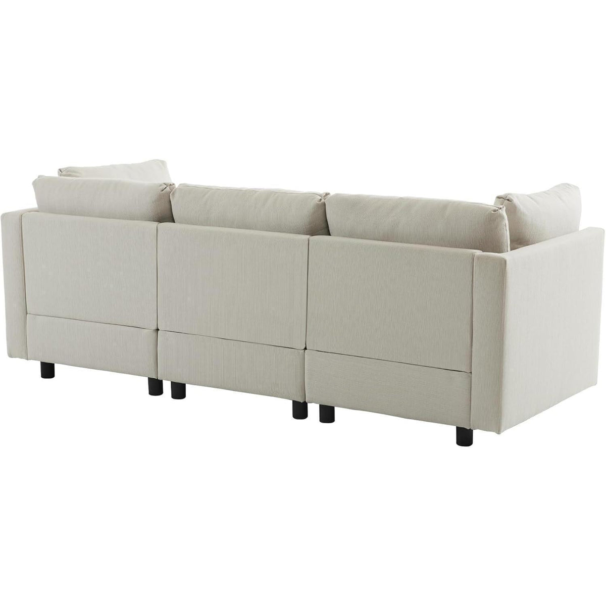 Ecksofa 220cm mit Fußhocker – Bequemes L-Form Sofa in Beige