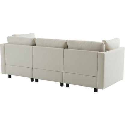 Ecksofa 220cm mit Fußhocker – Bequemes L-Form Sofa in Beige