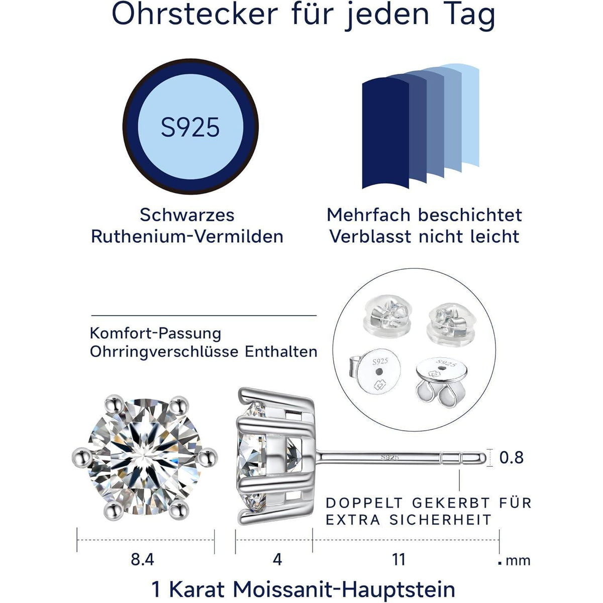 Ohrstecker Silber 925 mit Moissanit – Damen Schmuck Geschenk