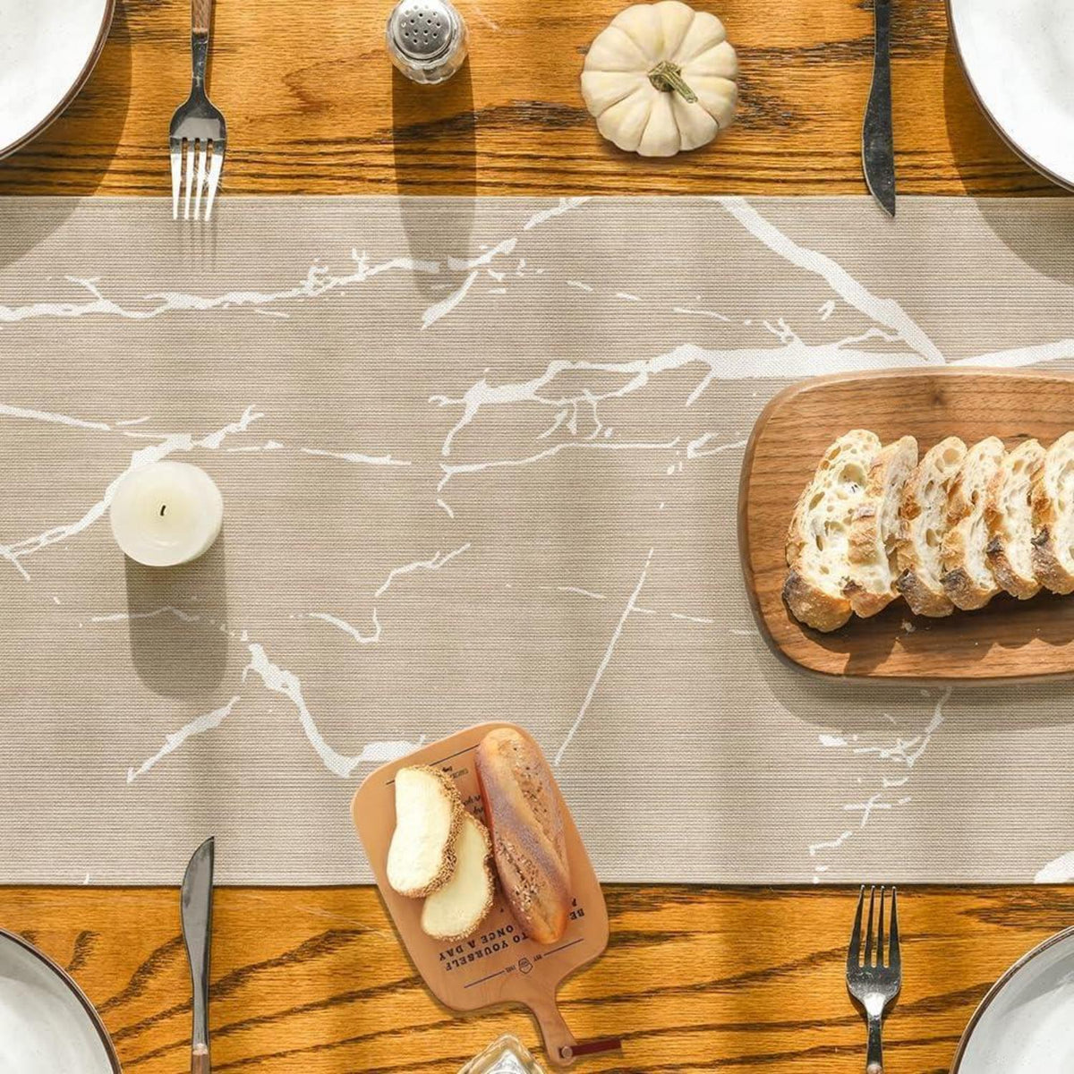 Moderner Tischläufer 40x200 cm Beige Creme Gold Marmor Optik