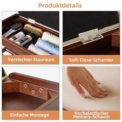 Massivholz Schuhbank mit Stauraum & Sitzkissen – 80cm Walnuss