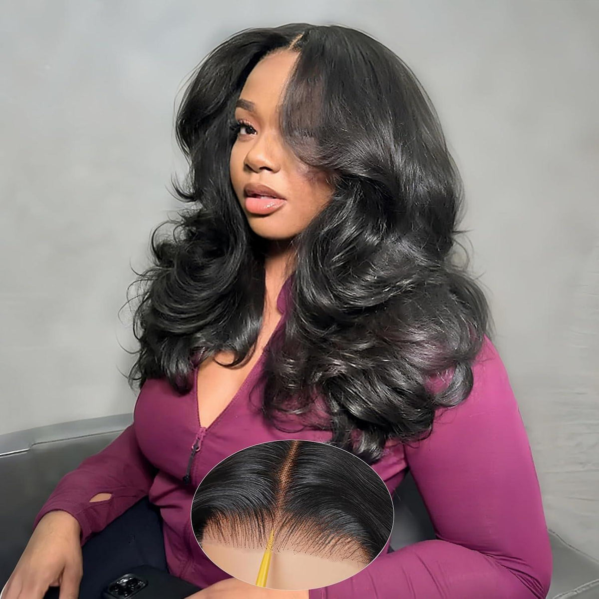 Echthaar Perücke mit Pony – Loose Body Wave, 40cm