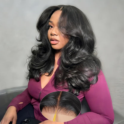 Echthaar Perücke mit Pony – Loose Body Wave, 40cm