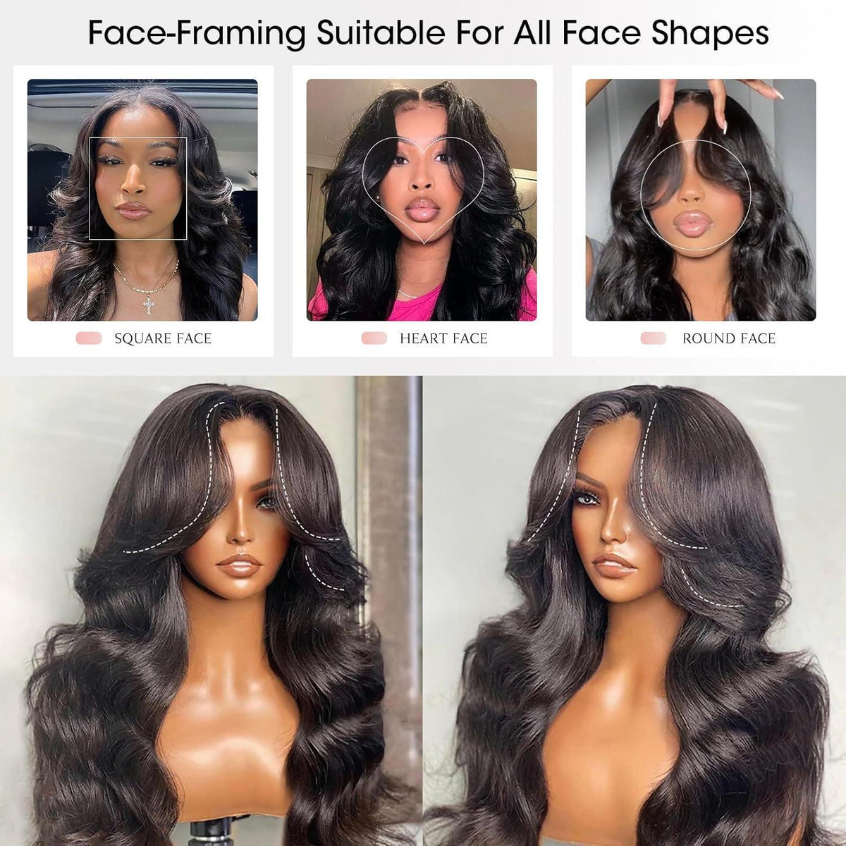 Echthaar Perücke mit Pony – Loose Body Wave, 40cm