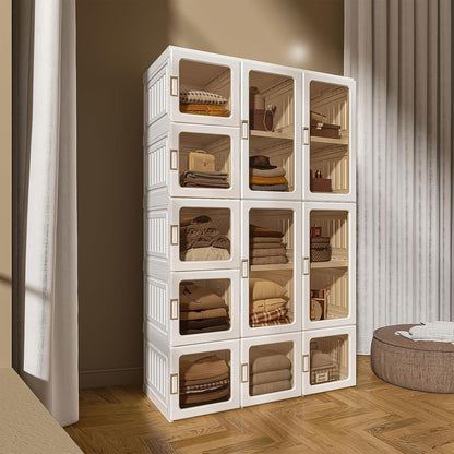 Faltbarer Kleiderschrank 11 Türen – Weiß, 104x170x50 cm
