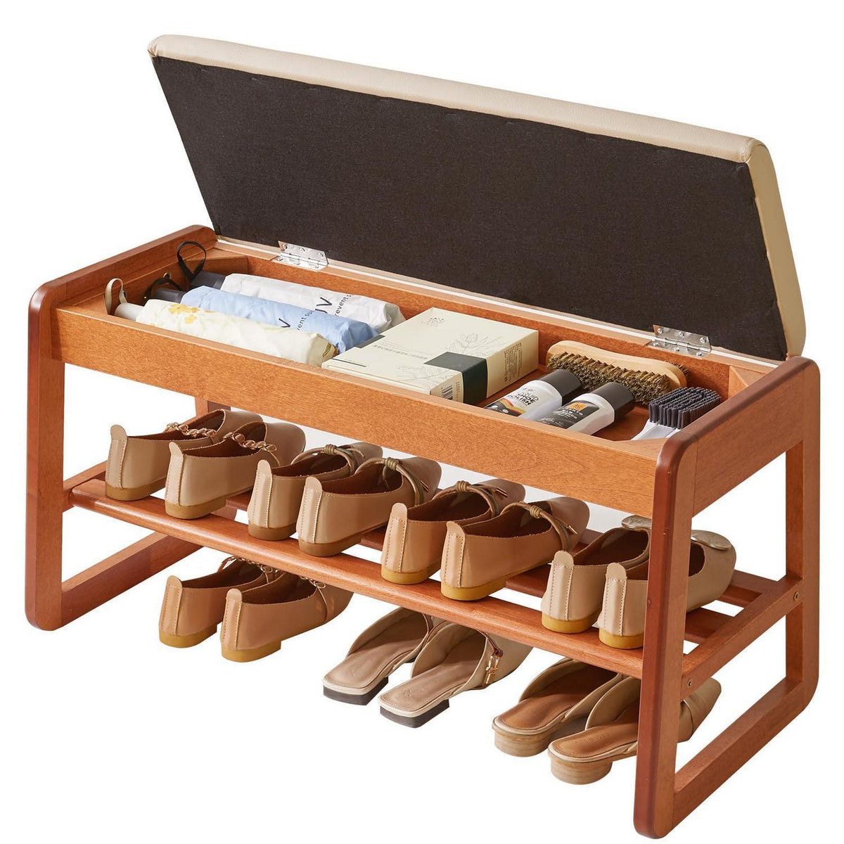 Holz Schuhbank mit Klappdeckel & Sitzbank – 80cm Kirschholz