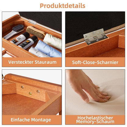 Holz Schuhbank mit Klappdeckel & Sitzbank – 80cm Kirschholz