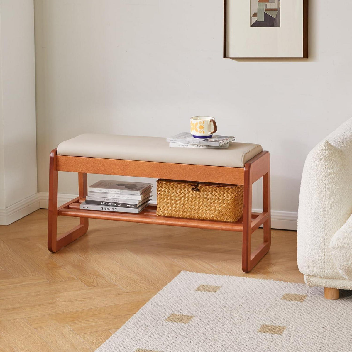 Holz Schuhbank mit Klappdeckel & Sitzbank – 80cm Kirschholz