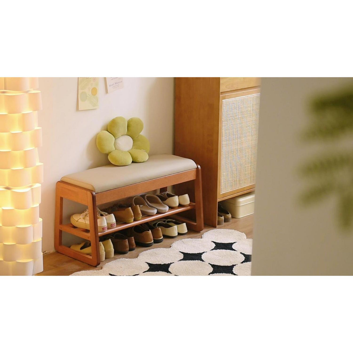 Schuhbank mit Kissen & Stauraum – 100cm Kirschholz