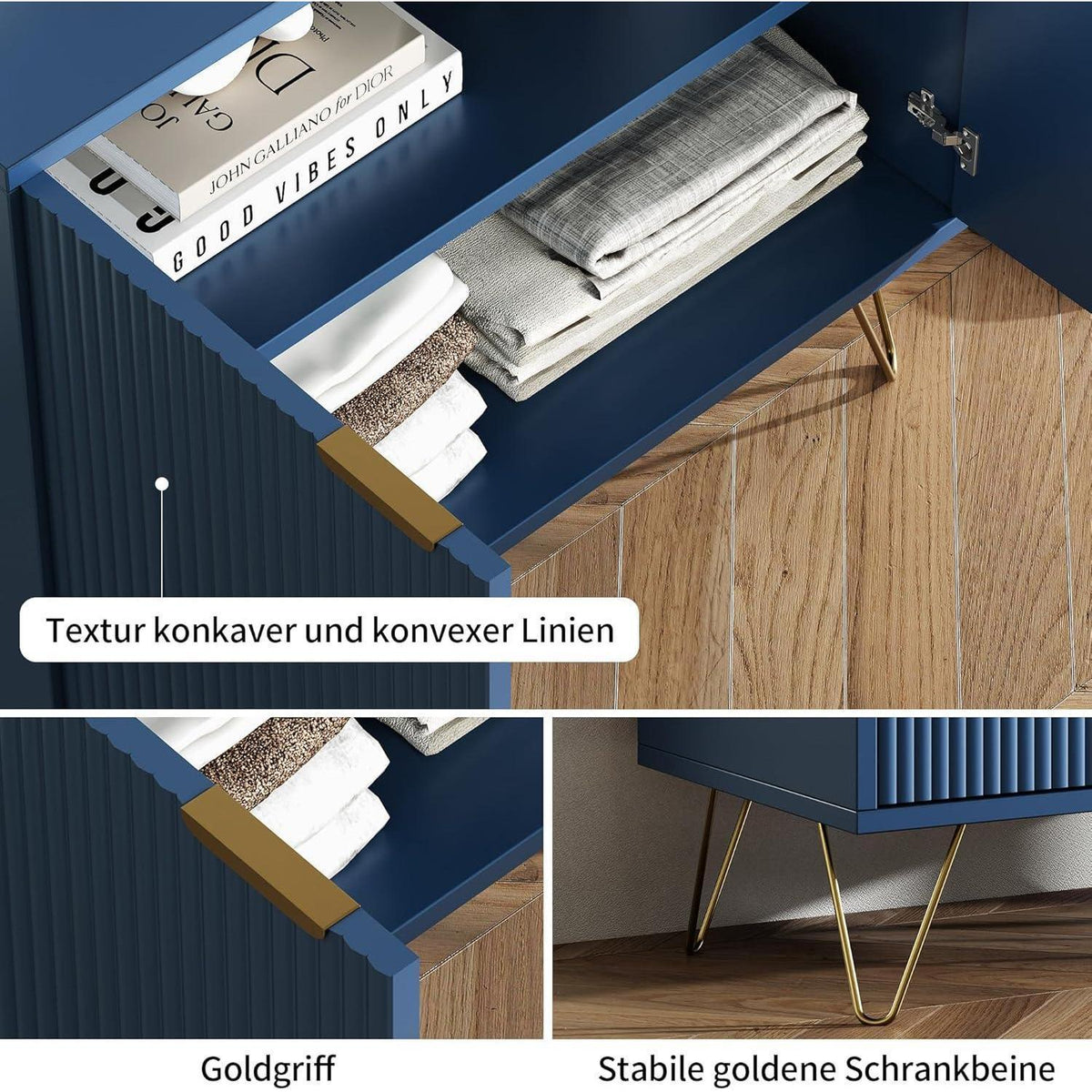Blauer Küchenschrank mit 2 Türen & Ablagen – 80x40x78cm