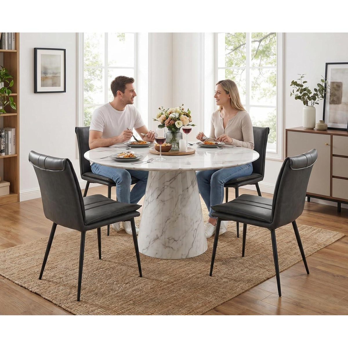 Ya-Home Esszimmerstühle 2er Set Grau – & Metall in Lederoptik