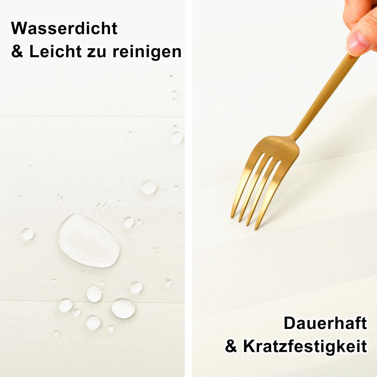 Gestreifte Tischdecke wasserabweisend 130x220cm Elfenbein
