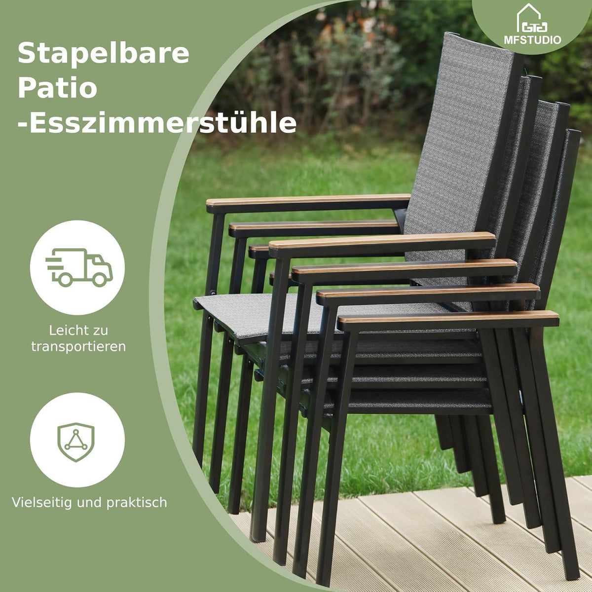 Gartenmöbel Set mit Metalltisch und stapelbaren Stühlen