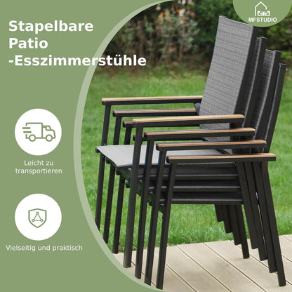 Gartenmöbel Set mit Metalltisch und stapelbaren Stühlen