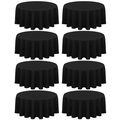 8x Runde Tischdecke Schwarz 229 cm – Polyester, Knitterfrei