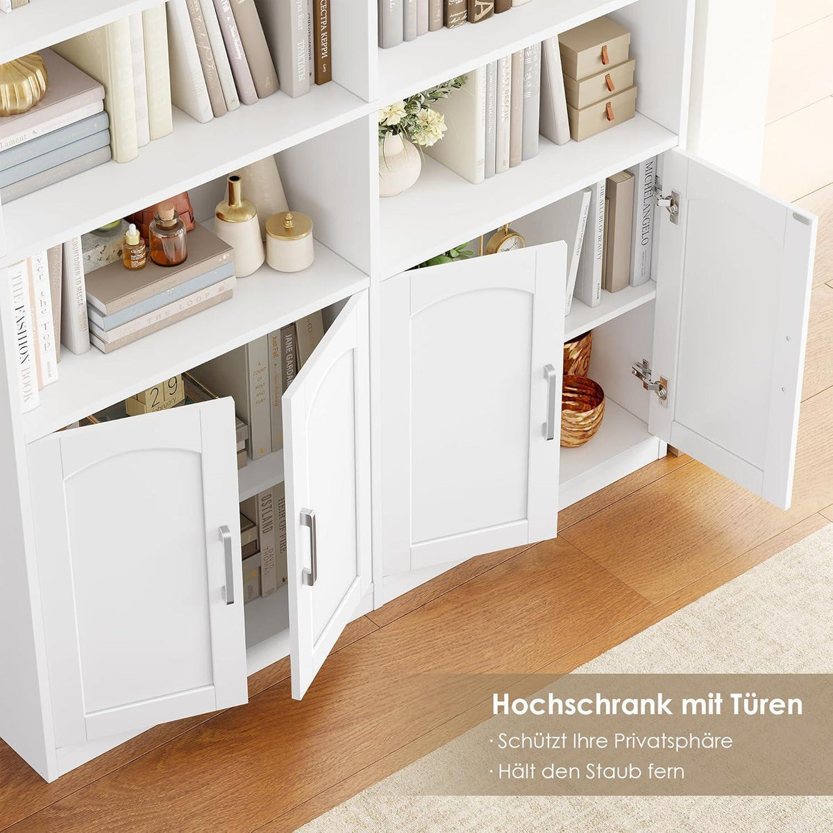 Bücherregal mit Türen & Fächern – Weiß, 185,5 cm hoch