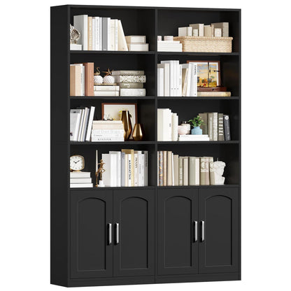 Bücherregal mit Türen & Fächern – Hochschrank 185,5 cm Schwarz