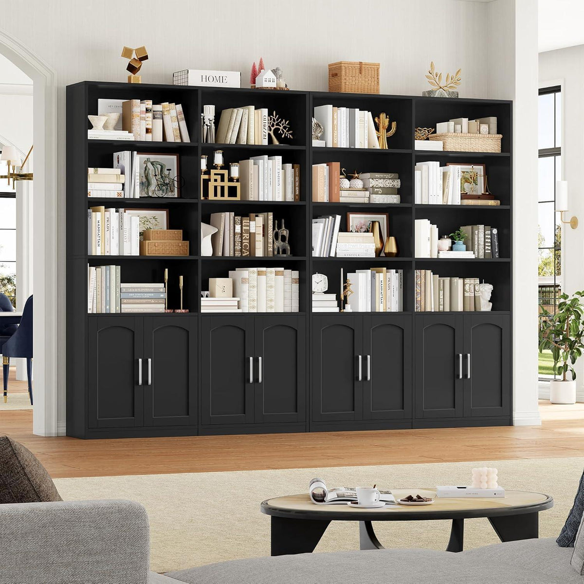 Bücherregal mit Türen & Fächern – Hochschrank 185,5 cm Schwarz