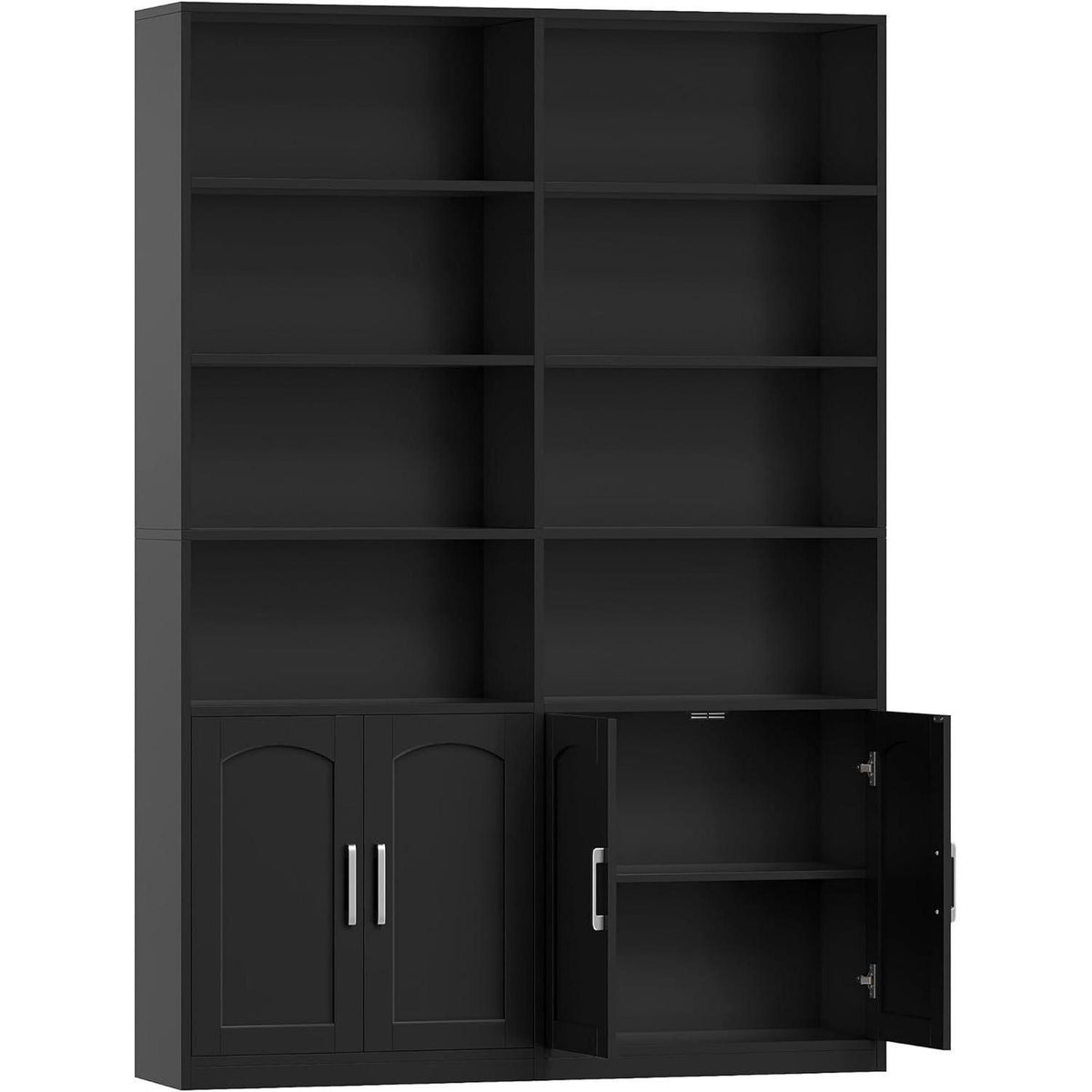 Bücherregal mit Türen & Fächern – Hochschrank 185,5 cm Schwarz