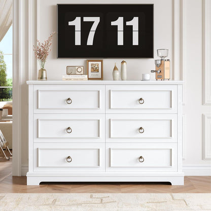 Kommode 6 Schubladen Weiß | 120cm Schubladenschrank für Schlafzimmer