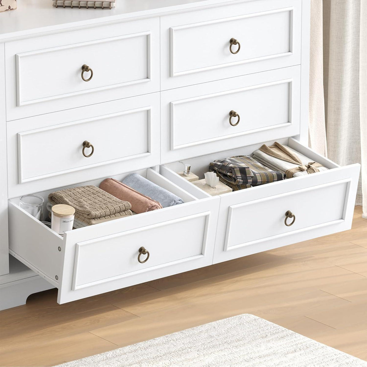 Kommode 6 Schubladen Weiß | 120cm Schubladenschrank für Schlafzimmer
