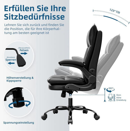 Ergonomischer Bürostuhl Schwarz | Wippfunktion | 150 kg Belastbarkeit