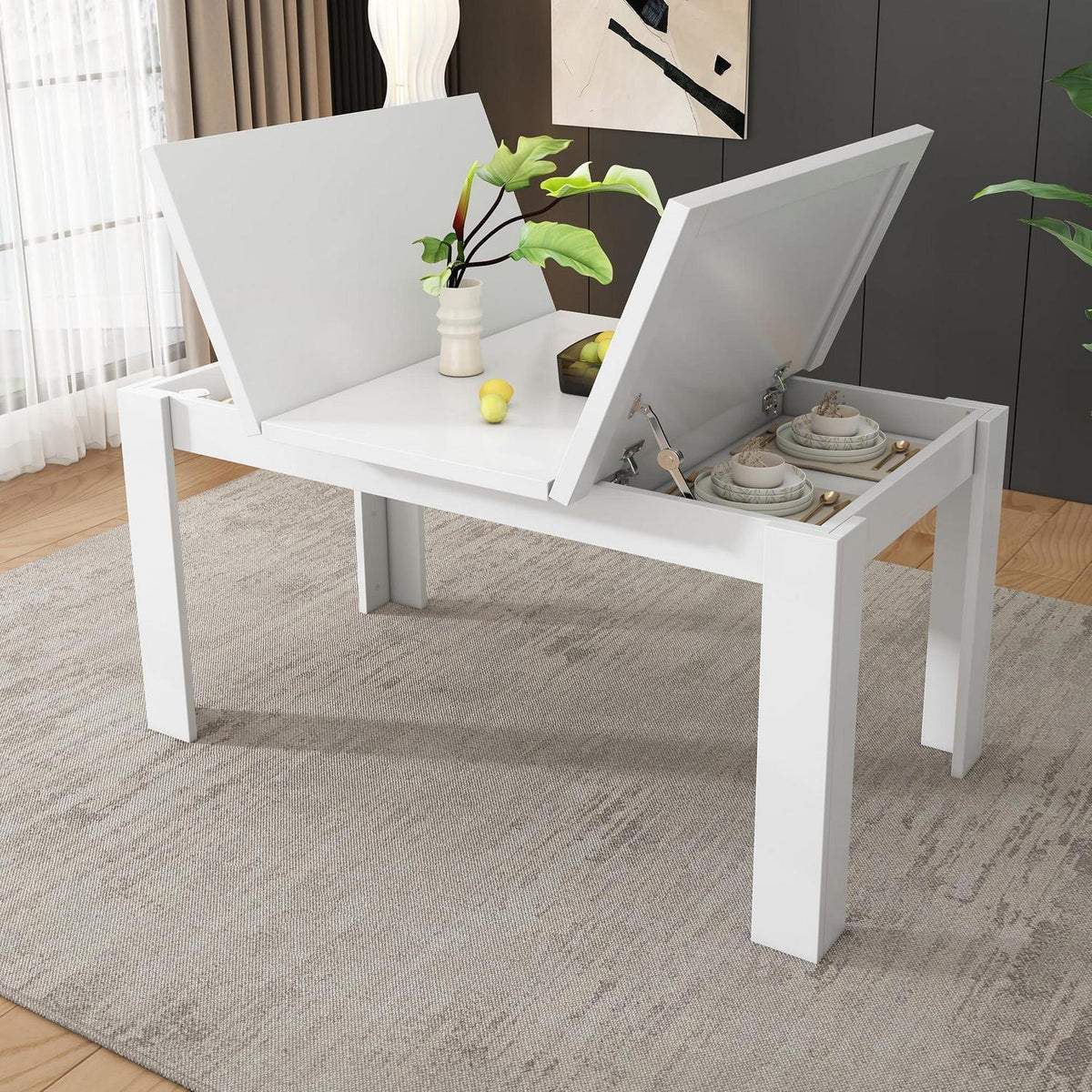 Esstisch weiß 120x70cm mit Stauraum – Multifunktional & Platzsparend