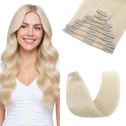 Echthaar Clip-Ins Platinblond 45cm - Remy Haarverlängerung