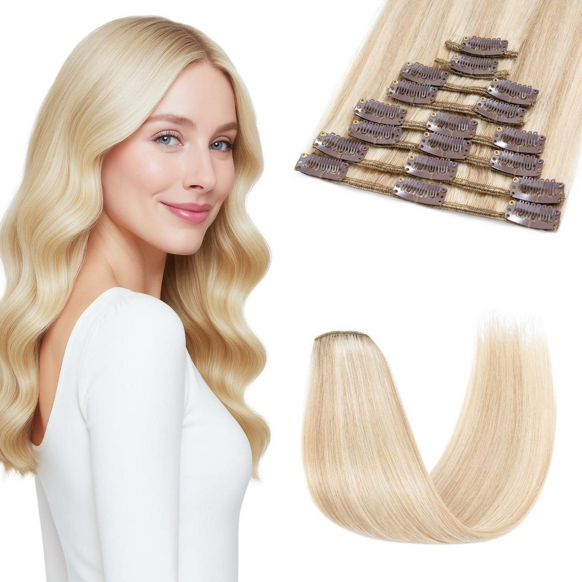 Echthaar Clip-Ins Ascheblond/Blond 45cm - 70g
