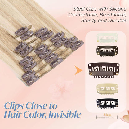 Echthaar Clip-Ins Ascheblond/Blond 45cm - 70g