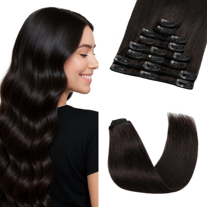 Echthaar Clip-Ins Schwarz 45cm - Remy Haarverlängerung