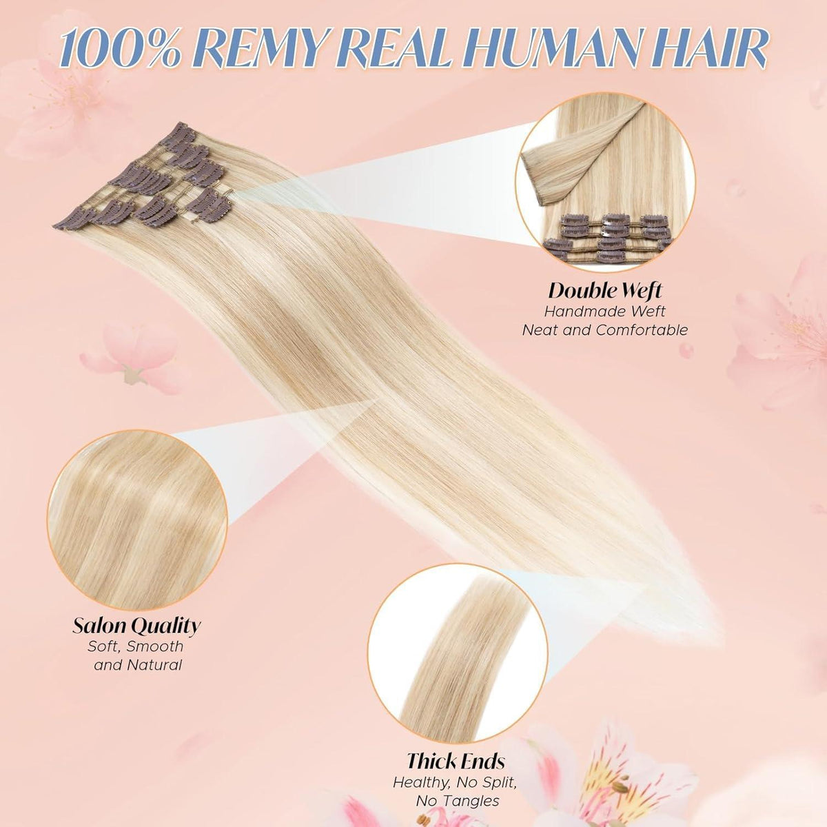 Echthaar Clip-Ins Ascheblond/Blond 40cm - Remy Haarverlängerung