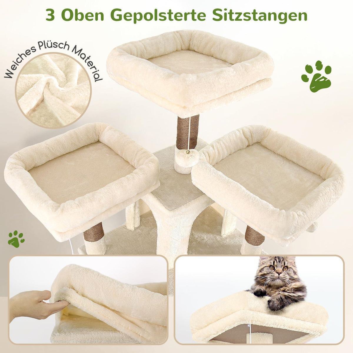 XXL Kratzbaum Beige mit Hängematte – 204cm für Katzen