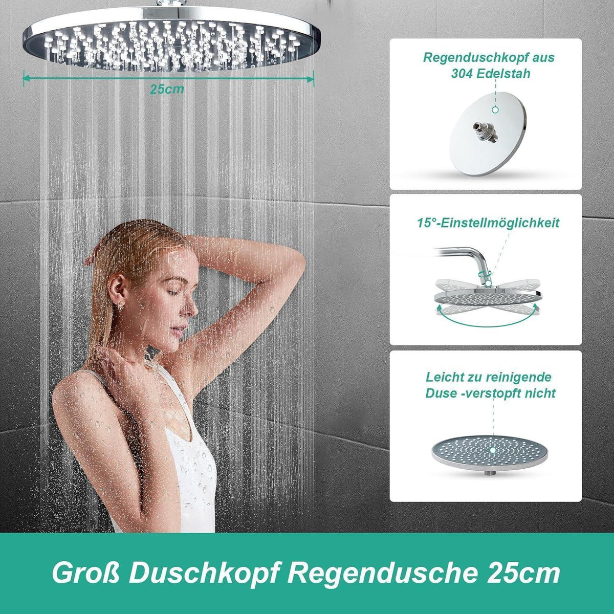 Regendusche Duschsystem Chrome, Höhenverstellbar & Handbrause