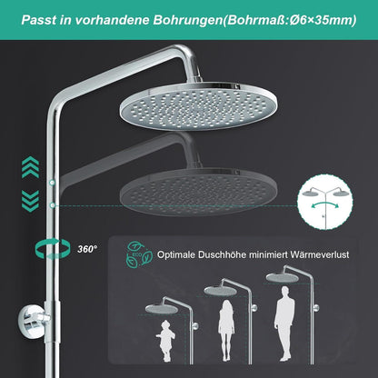 Regendusche Duschsystem Chrome, Höhenverstellbar & Handbrause