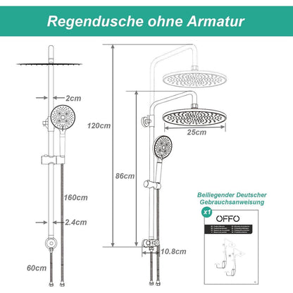 Regendusche Duschsystem Chrome, Höhenverstellbar & Handbrause