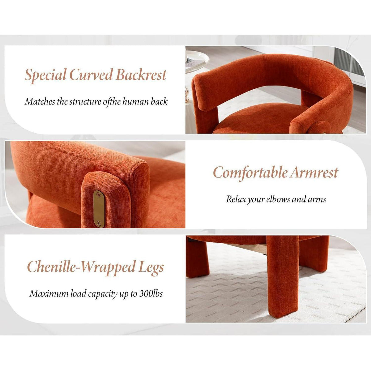 Chenille Loungesessel Orange – Bequemer Sessel mit Holzrahmen