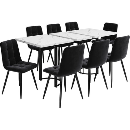 Ausziehbare Essgruppe für 4-8 Personen | Moderner Esstisch mit Samtstühlen