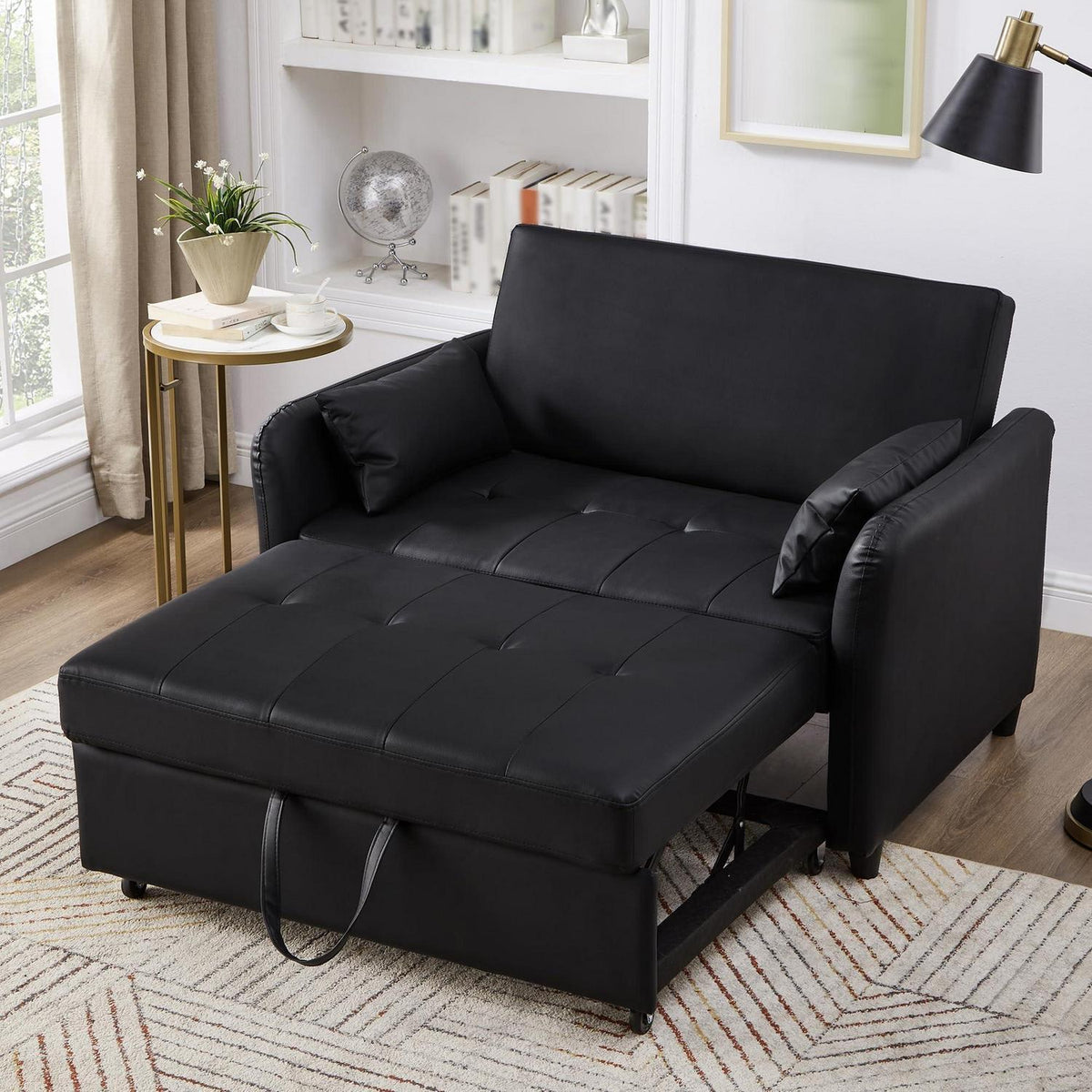Klappsofa mit Bettkasten & Verstellbarer Rückenlehne Schwarz