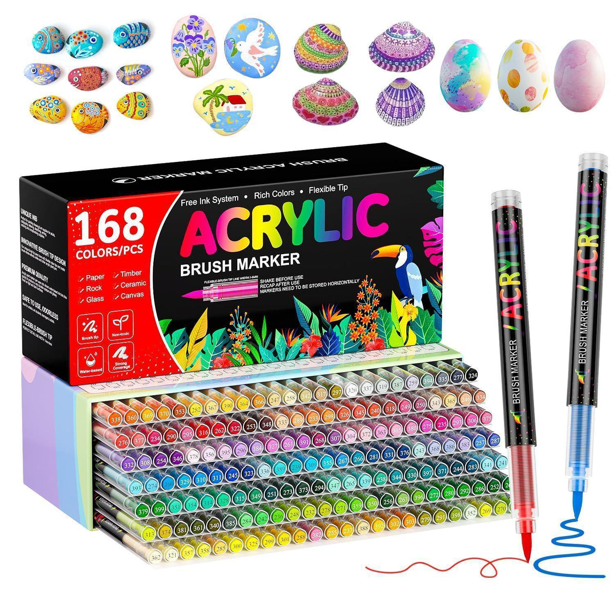 168 Acrylstifte Pinselspitze für Stein, Glas & mehr