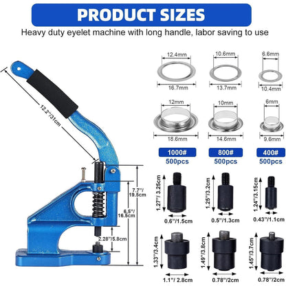 Handpresse Ösenmaschine Set mit Matrizen & 1500 Ösen