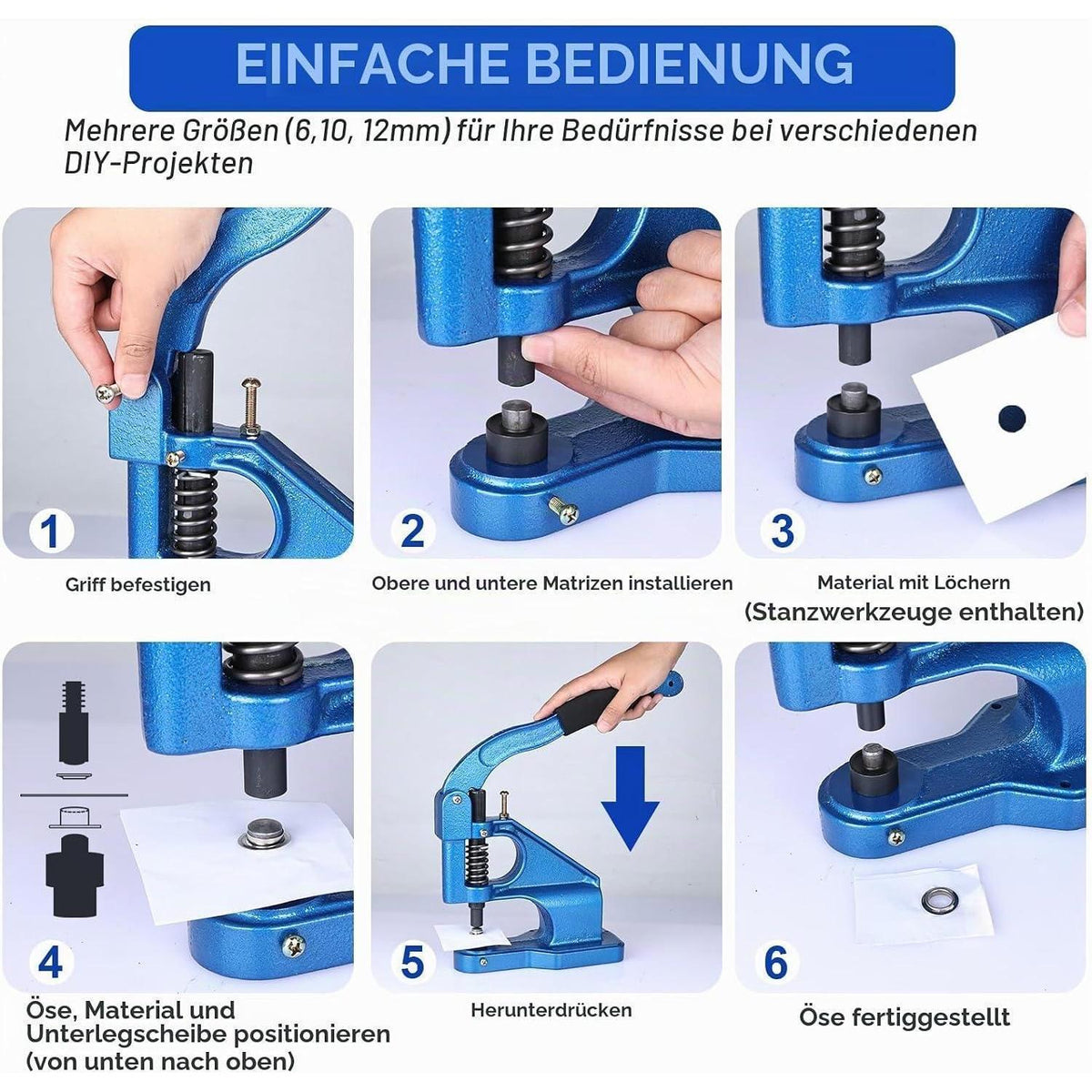 Handpresse Ösenmaschine Set mit Matrizen & 1500 Ösen