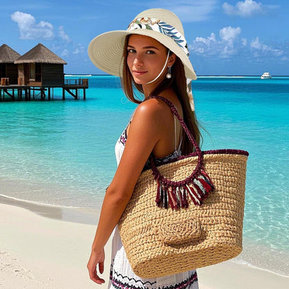 Strohhut Damen mit breiter Krempe & UV-Schutz – Faltbar für Urlaub